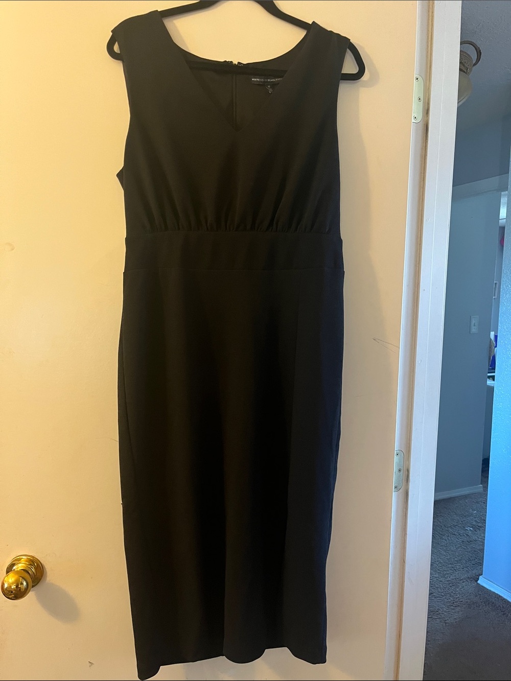White House Black Market Black Sleeveless V-Neck Midi Dress with Front Slit - Picture 3 of 6